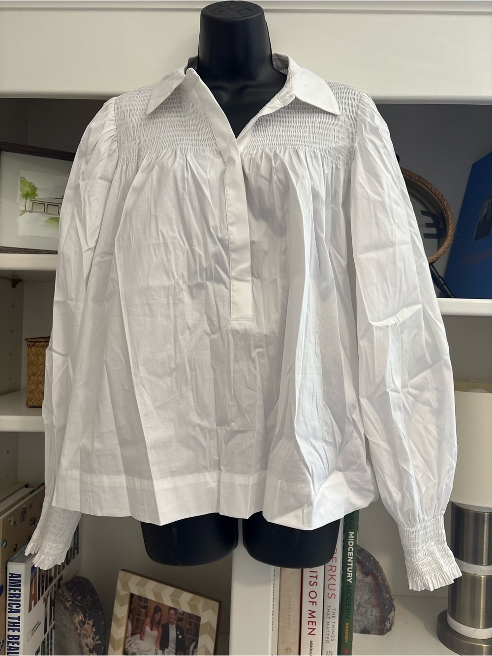 Munthe White Smocked Yoke Poplin Blouse